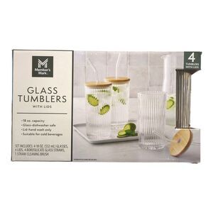 Member's Mark 18oz Glass Tumblers with Lids & Glass Straws, 4pk - Clear